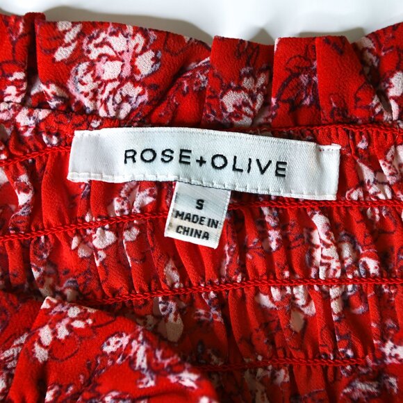 ROSE+OLIVE Red Cream Long Sleeve Floral Elastic Smocked Blouse - Size Small - Picture 11 of 14